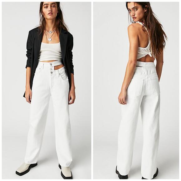 Agolde Broken Waistband Cut Out Jeans In Milkshake White Size 32 - Picture 1 of 14